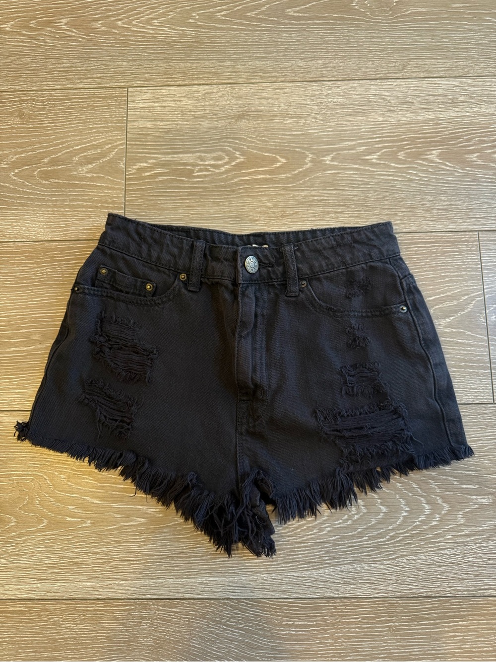 BDG High-Rise Cheeky Distressed black Denim Shorts 27W